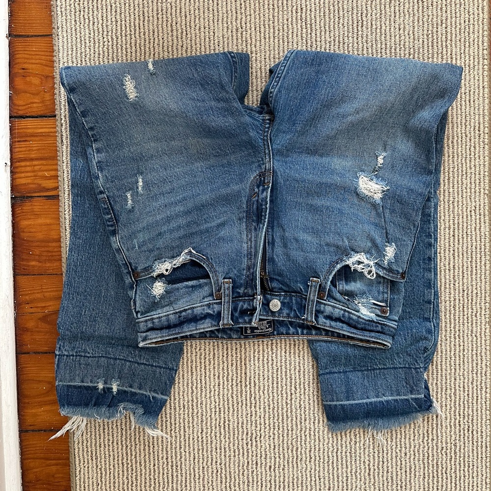 Abercrombie & Fitch Blue Straight Leg Jeans with Distressing
